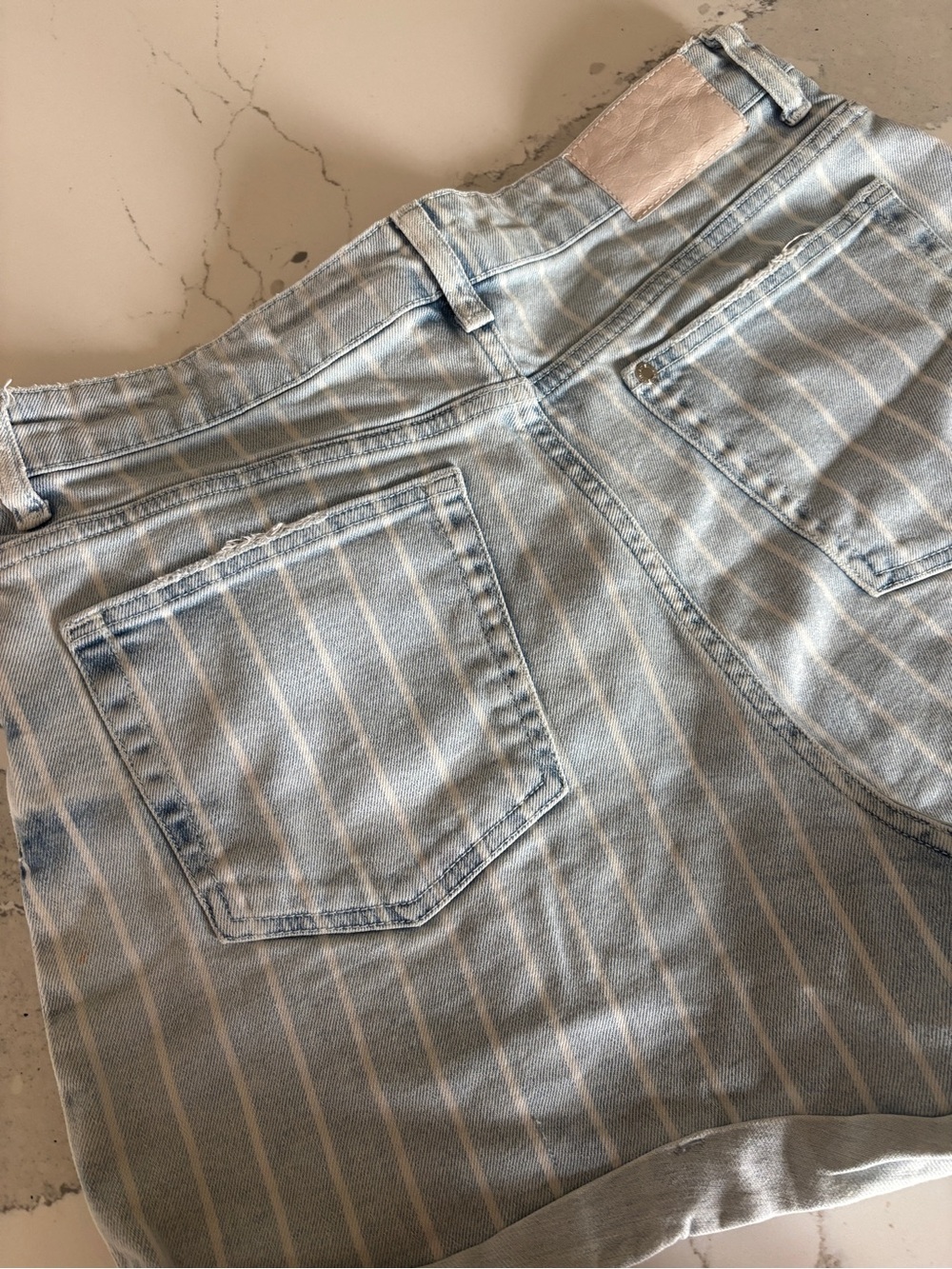 Striped Light Blue Women's Denim Shorts - Picture 9 of 10